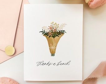 Thanks a Bunch Greeting Card, Watercolor Floral Bouquet, Thank You Card, Wildflower Bouquet Card, Thank You Note, Simple Watercolor Flowers