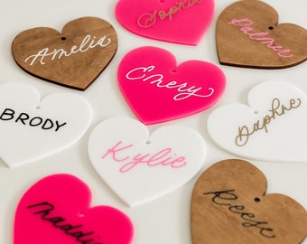 Personalized Valentine’s Day Gift Tags, Hand Lettered Heart Tags, Valentine’s Basket Tags, Acrylic Hearts, Wood Hearts, Valentine Name Tags