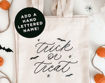Gepersonaliseerde Trick or Treat-draagtas, aangepaste Trick or Treat-tas, aangepaste handgeletterde draagtas, Halloween-snoeptas kinderen, Halloween-draagtas