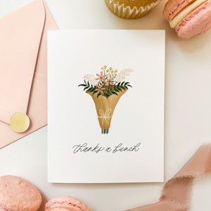 Carte de voeux de remerciement, bouquet de fleurs aquarelle, carte de remerciement, carte de bouquet de fleurs sauvages, mot de remerciement, fleurs simples à l'aquarelle