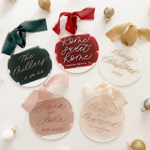 Painted Acrylic Christmas Ornament, Personalized Christmas Ornament, Custom Ornament, Just Married Ornament, First Christmas Ornament