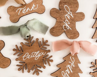 Hand Lettered Wood Stocking Tag, Christmas Stocking Tag, Personalized Christmas Wood Name Tag, Family Name Tags, Custom Calligraphy Ornament