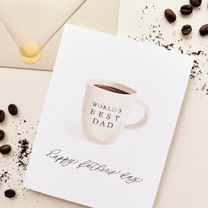 Father's Day Card, World's Best Dad Greeting Card, Minimal Watercolor Coffee Mug, Simple Father's Day Card, Watercolor Cup of Coffee Card image 3