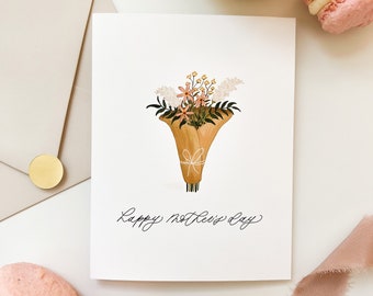 Mother's Day Card, Wildflower Floral Bouquet Greeting Card, Minimal Watercolor Floral Mother's Day Card, Simple Mother's Day Card