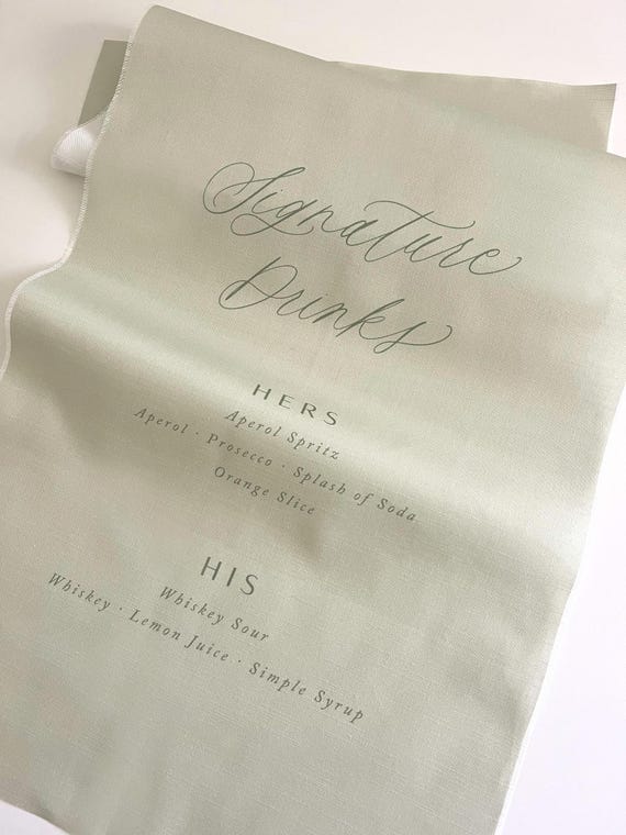 Linen Wedding Signage, Signature Drink Sign, Custom Linen Bar Sign, Custom Wedding Bar Sign, Custom Bar Menu, Linen Fabric Wedding Banner