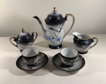 Japanese Dragonware Demitasse Tea Set with Geisha Girl Lithophanes