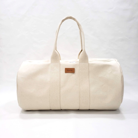 Natural Cotton Canvas Round Duffel, Washable Weekender Travel Bag