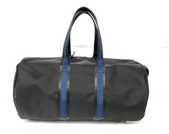 Black Ballistic Nylon Round Duffle Bag, Gym Travel Bag (22" x 12")