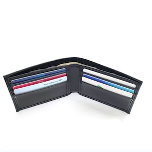 Black Italian Leather Bi-Fold Wallet, Men&#39;s Gift, Graduation Gift, Anniversary Gift, Birthday Gift