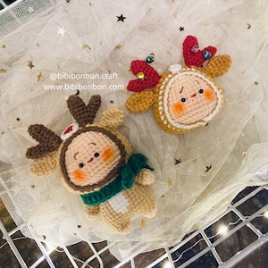 Pattern Bundle 2 in 1: Reindeer amigurumi pattern, Chrismas doll crochet pattern, Chrismas Reindeer keychain, PDF English (US terms)