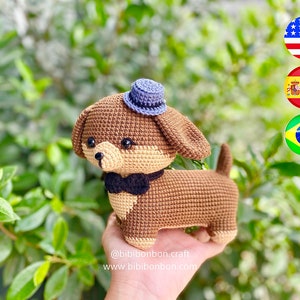 Bibibonbon – Crochet Pattern Amigurumi: Coco – The Dachshund Puppy, dog amigurumi pattern, PDF English (US terms), Español, Português (Br)