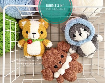 Puppy Amigurumi Crochet Pattern Bundle – Poodle, Corgi, Husky (PDF)
