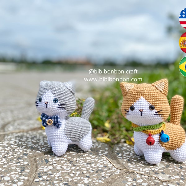 Bibibonbon - Crochet Pattern Amigurumi: Mimi the Munchkin cat, cat crochet, 4 legged animal, PDF English (US terms), Español, Português (Br)