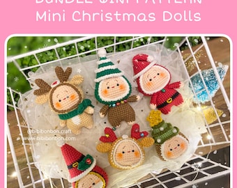 クリスマス編みぐるみかぎ針編みパターンセット：サンタ、トナカイ