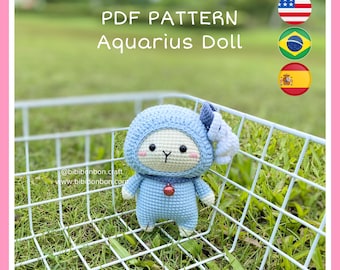 Aquarius Zodiac Doll Crochet Pattern: Amigurumi PDF (English/Español/Português)