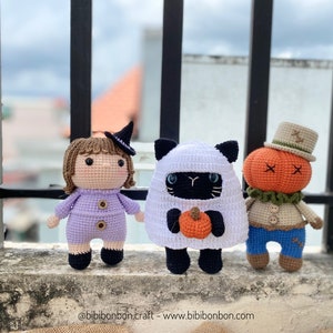 Pattern Bundle 3 in 1: The Halloween Amigurumi Pattern, Pumpkin Scarecrow, Ghost Cat, Little Witch Pattern, PDF English (US terms), Español