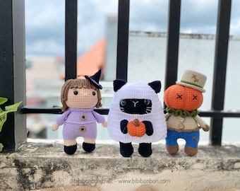 Pattern Bundle 3 in 1: The Halloween Amigurumi Pattern, Pumpkin Scarecrow, Ghost Cat, Little Witch Pattern, PDF English (US terms), Español