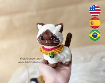 Bibibonbon - Crochet Pattern Amigurumi: Toby the Siamese cat, cat pattern, 4 legged animals, PDF English (US terms), Español, Português (Br)