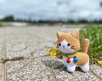 かぎ針編みの猫のあみぐるみパターン: マンチカン猫のミミ (PDF 英語