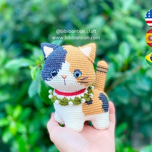 Bibibonbon - Patron au crochet Amigurumi : Lucy le chat calicot, chat au crochet, animaux à 4 pattes, PDF anglais (termes américains), espagnol, portugais (br)