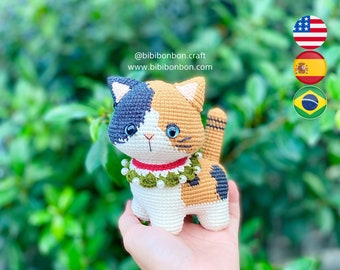 Bibibonbon - Crochet Pattern Amigurumi: Lucy le chat Calico, crochet de chat, animaux à 4 pattes, PDF Anglais (termes américains), Español, Português (Br)