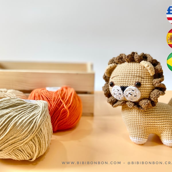 Bibibonbon - Crochet Pattern Amigurumi: Leo the lion, lion crochet pattern, 4 legged animal, PDF English (US terms), Español, Português (Br)