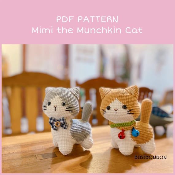 かぎ針編みの猫のあみぐるみパターン: マンチカン猫のミミ (PDF 英語