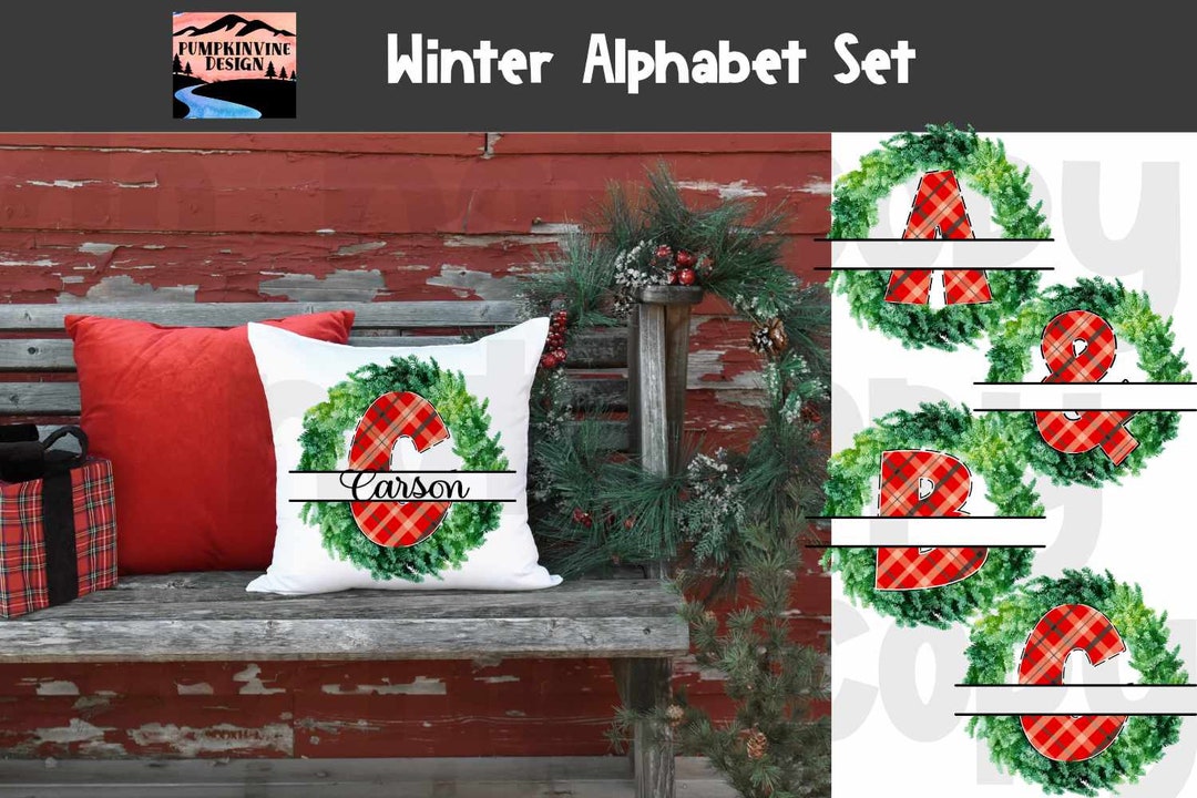 Winter Split Monogram Winter Alphabet Set Split Monogram Split Wreath With Plaid - Etsy