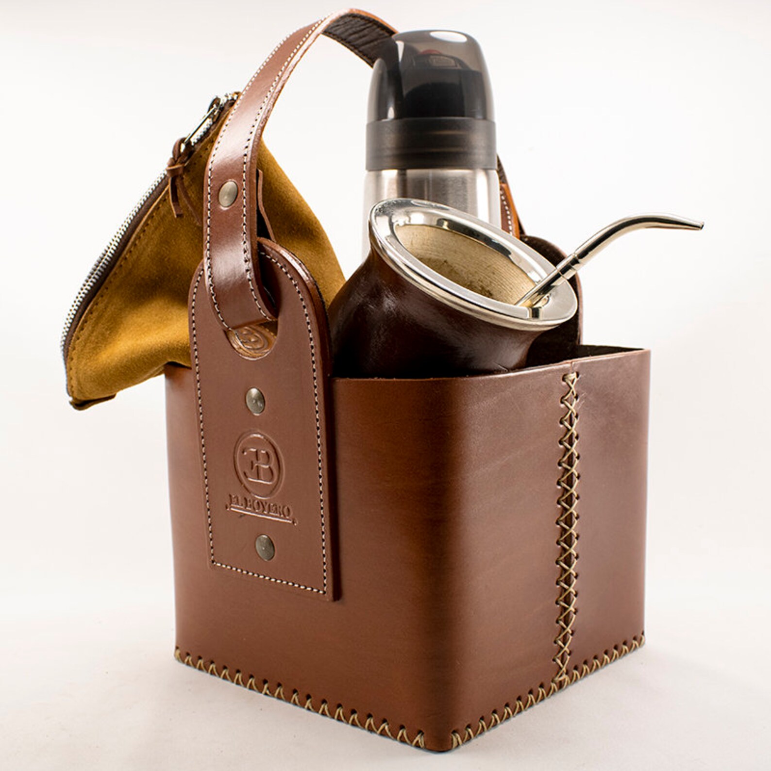 Leather basket thermos holder and matte set. Super original Etsy