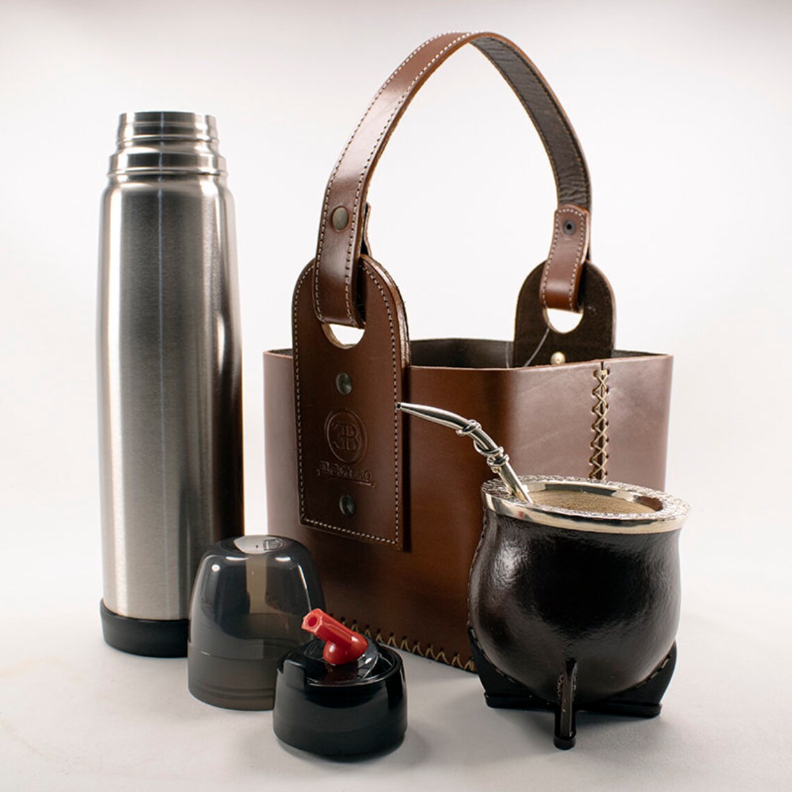 Leather basket thermos holder and matte set. Super original Etsy