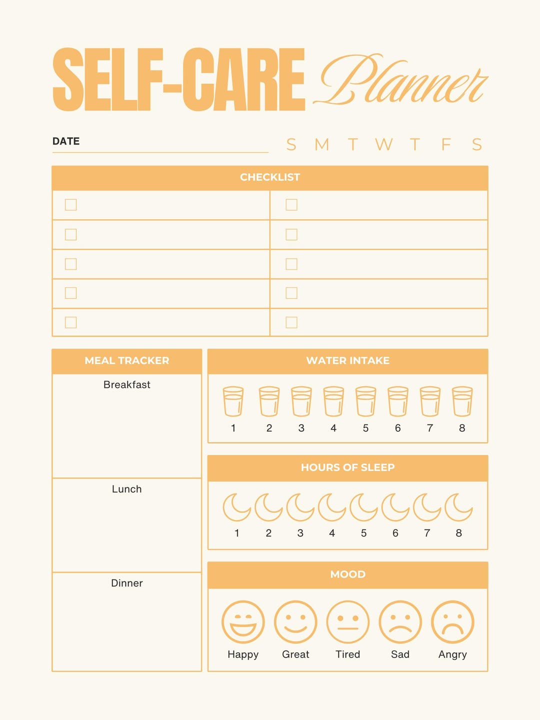 Self Care Planner – Daily Routine, Mood Tracker (printable) - Etsy
