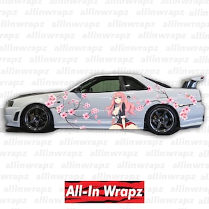 Japanese Cherry Blossom Anime Girl Livery Partial Wrap Decal - Both Sides, Vinyl Livery