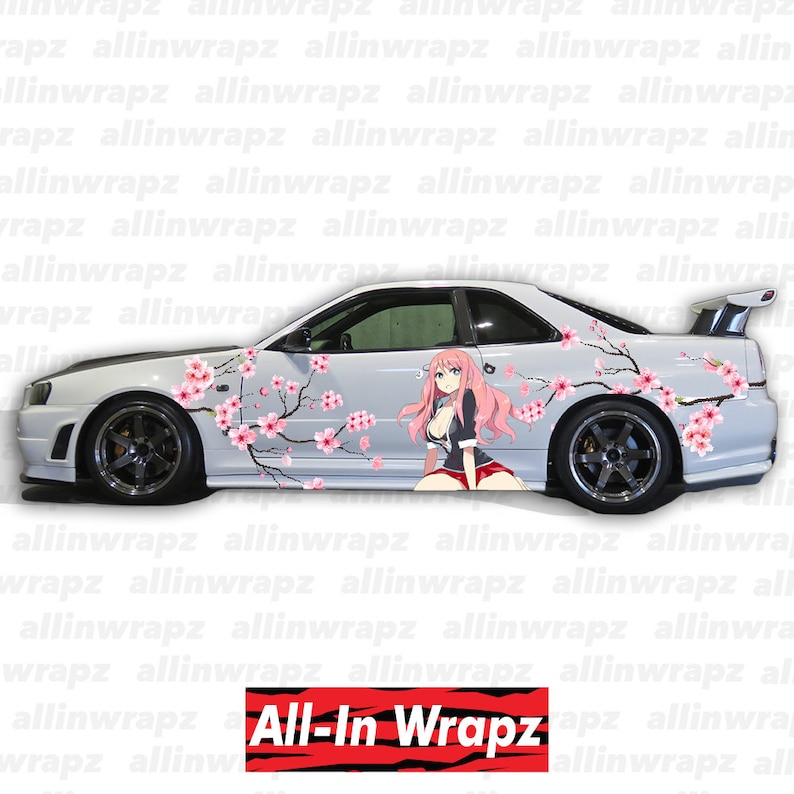 Japanese Cherry Blossom Anime Girl Livery Partial Wrap Decal Both Sides, Vinyl Livery image 1