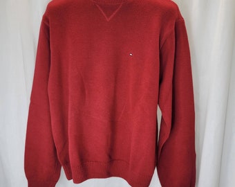 Tommy Hilfiger Mens Maroon Cotton Crew Neck Y2K Sweater, L