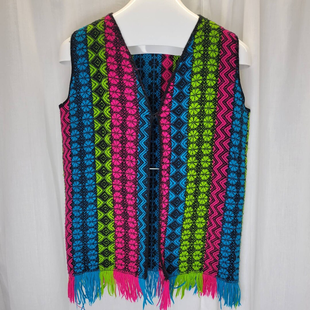 B&B Vintage 1 Button Sweater Vest With Geometric Print and Fringe M - Etsy