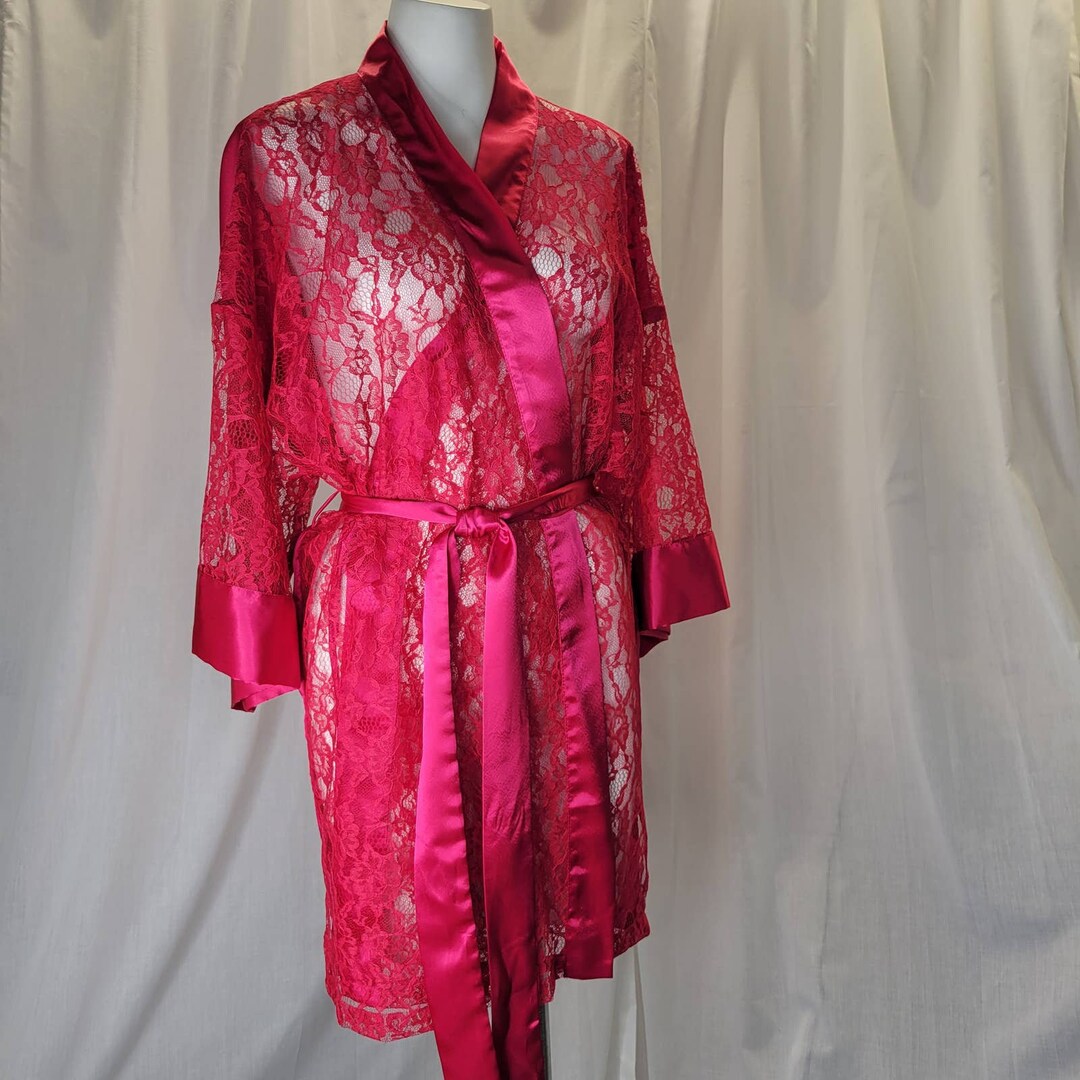 Victoria's Secret Vintage Bright Pink Lace Front Robe, One Size - Etsy