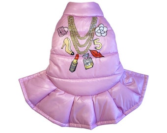 Miss Bijoux Pink Manteau imperméable pour chien, veste imperméable pour chien, veste pour chien d’hiver, manteau chaud pour animaux de compagnie, manteau imperméable pour animaux de compagnie