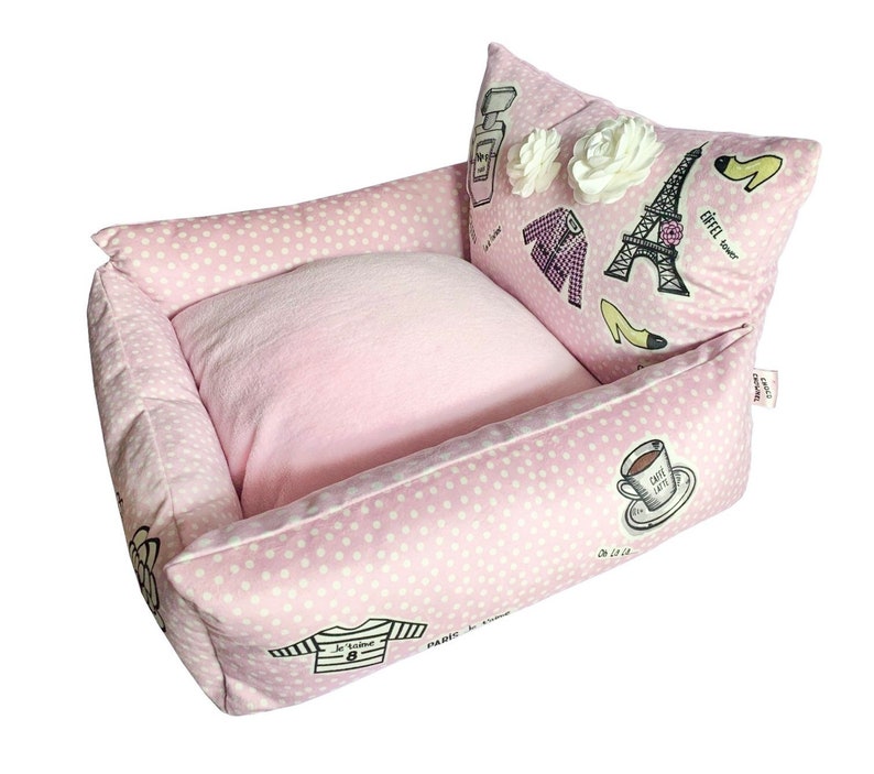 31 Rue Hambone Dog Sofa Bed, Pink polka dotted dog bed, funny dog bed, comfy dog nest, pink dog bed image 4