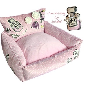 31 Rue Hambone Dog Sofa Bed, Pink polka dotted dog bed, funny dog bed, comfy dog nest, pink dog bed image 1