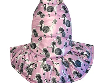 Poodle waterproof dog jacket, poodle dog jacket, pink poodle dog coat, pink dog waistcoat, pink dog jacket