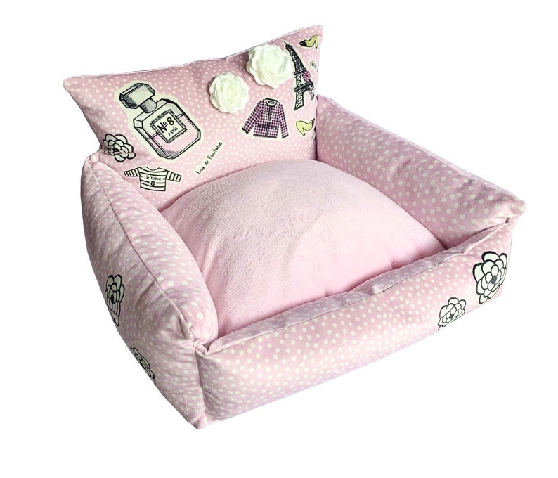 31 Rue Hambone Dog Sofa Bed, Pink polka dotted dog bed, funny dog bed, comfy dog nest, pink dog bed image 2