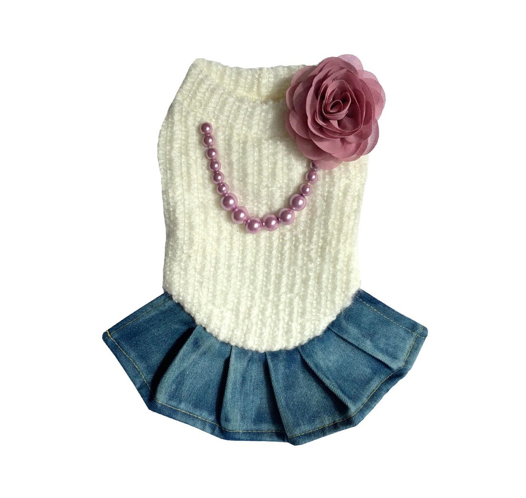 Lady Pearl Dog Dress White Dog Dress Cute Dog Dress Knitted Etsy