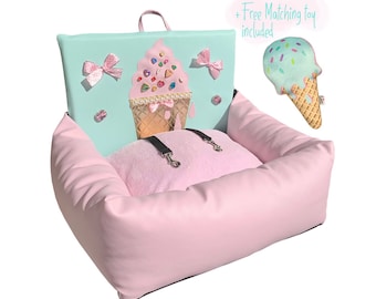 Posh Ice Cream dog driving kit, unique dog car Seat, Safe pet Seat car, Pet booster car seat, summer dog car seat, travel dog seat