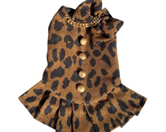 Ocelot Puppy dog coat dress, ocelot dog costume, elegant dog dress, animal printed dog dress, corduroy dog dress, elegant dog dress