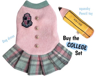 Pink Westminster College Set with Pencil dog toy, parody dog costume, parody dog toy, dog dress and dog toy set