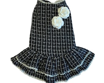 Mocktail dog costume, pretty pet dress, black and white dog dress, elegant pet costume , fashion pet dress, checked dog dress