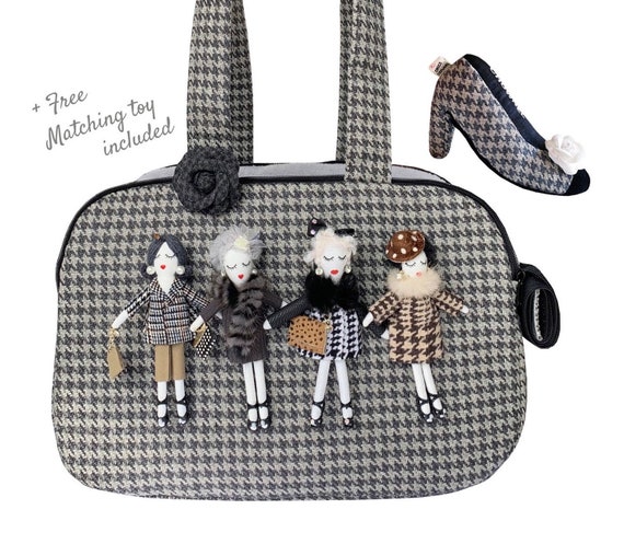 Gossip Girls Pet Carrier Handmade Dog Bag Houndstooth Pattern