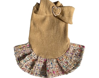 Caramel Mousse knitted dog dress, elegant dog costume, knitted dog dress, brown dog dress, fashion inspired dog dress