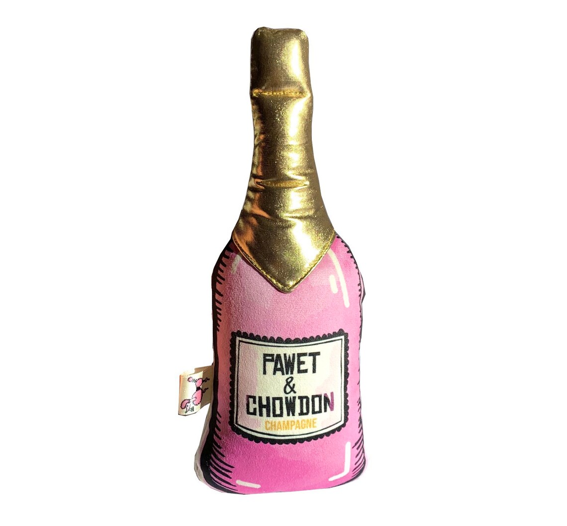 Pawet and Chowdon Luxury Champagne Dog Toy, Handmade Dog Toy, Pink