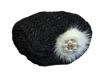 Princessa dog Barret, sombrero de perro con decoración de piel, sombrero de mascota divertido, sombrero de perro de estilo parisino, sombrero de perro de tweed negro, sombrero de perro de otoño, mascota de moda h